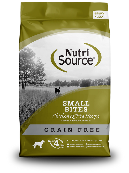 NUTRISOURCE GRAIN FREE SMALL BITES CHICKEN & PEA - DOG FOOD